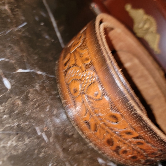 VINTAGE Tex made embossed GENUINE Leather Belt 32 Levi Buckle SNAP OFF western r - Picture 12 of 16